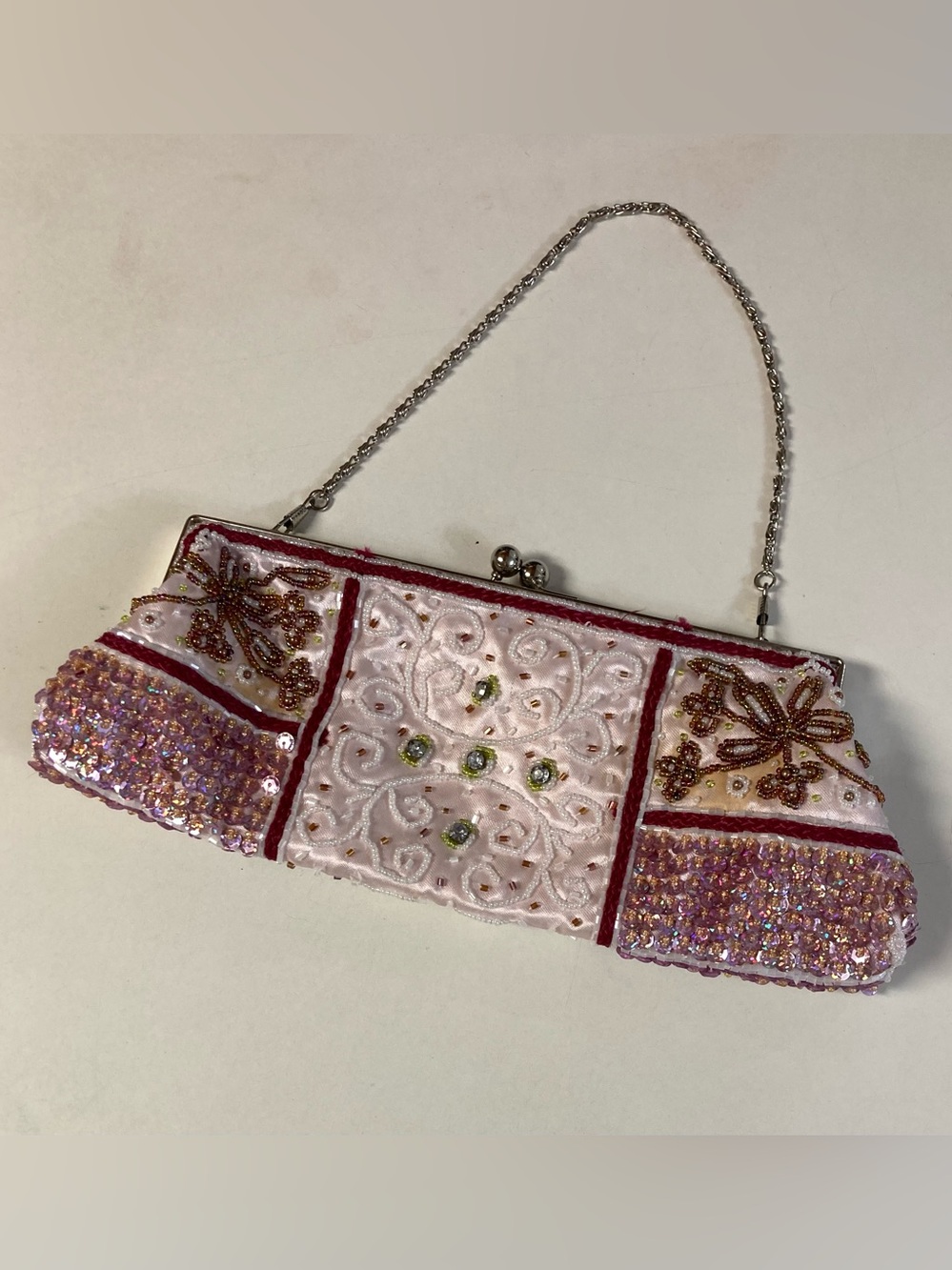 Pink Embroidered Kisslock Clutch